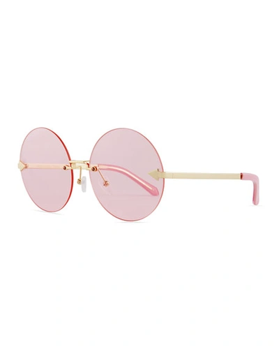 Karen Walker Disco Circus Rimless Round Sunglasses, Pink/gold