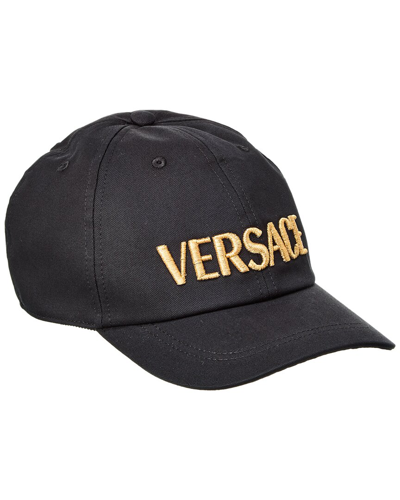 Versace Cotton Baseball Cap With Gold Embroidery In Black