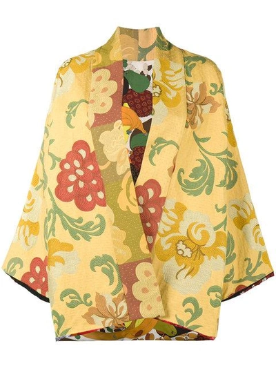 Rianna + Nina 花卉刺绣短款和服式夹克 In Yellow