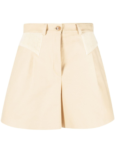 Kenzo High-waisted Cotton Shorts In Brown