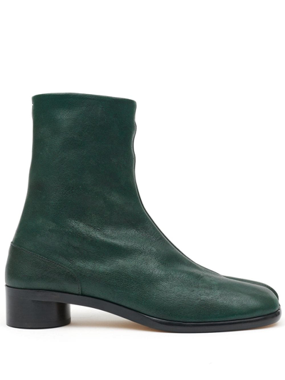 Maison Margiela Tabi 30mm Leather Ankle Boots In Green