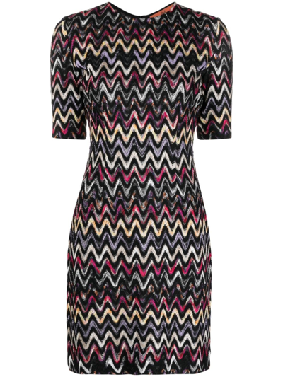 Missoni Raschel Zigzag-intarsia Wool-blend Mini Dress In Black