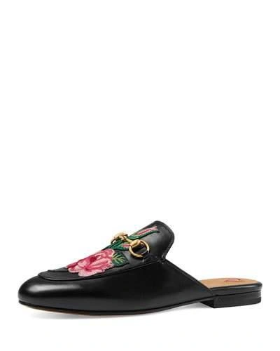 Gucci Princetown Appliquéd Horsebit-detailed Leather Slippers In Black
