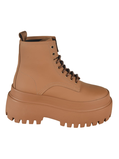 Dolce & Gabbana Ridged-sole Lace-up Boots In Camel