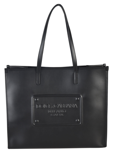 Dolce & Gabbana Logo Embossed Shopper Bag In Black