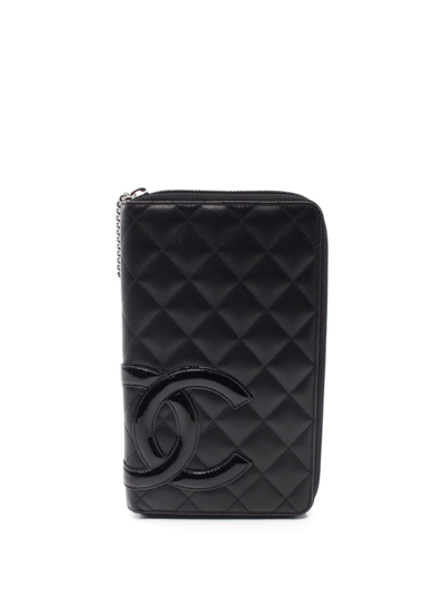 Chanel Black Quilted Patent Leather CC Zip Around Organizer Wallet Chanel