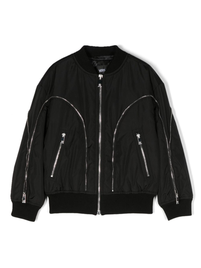 Versace Kids' Zip-detailing Cotton Bomber Jacket In Black