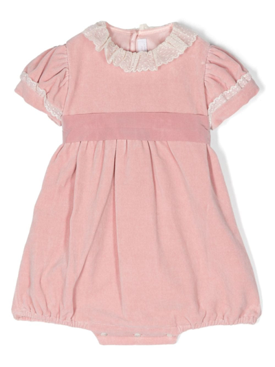 Mariella Ferrari Babies' Lace-trim Velvet Cotton Shorties In Pink