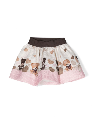 Monnalisa Babies' Bear-print Flared Skirt In Ivory