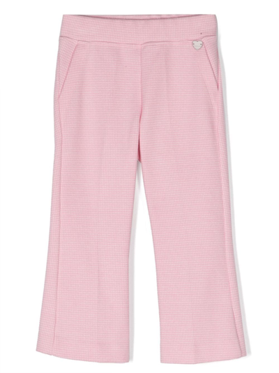 Monnalisa Kids' Houndstooth-pattern Flared Trousers In Pink
