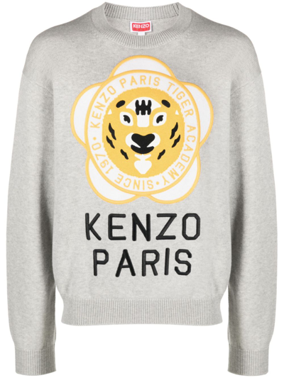 Kenzo Pull Tiger Academy Homme Gris Clair