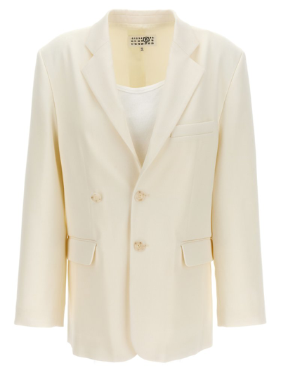 Mm6 Maison Margiela Single-breasted Blazer With Top Insert In White
