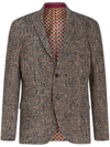 Etro Check Pattern Notch Lapel Jacket With Front Pockets In Brown
