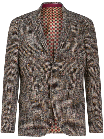 Etro Check Pattern Notch Lapel Jacket With Front Pockets In Brown