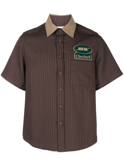 Rhude Stripe-print Twill Shirt In Brown