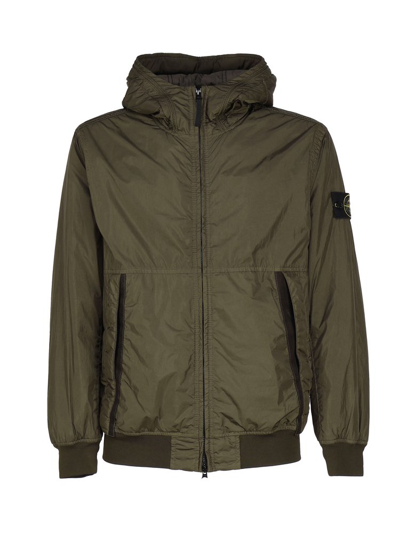 Stone Island Logo Patch Hooded Track Jacket In Green