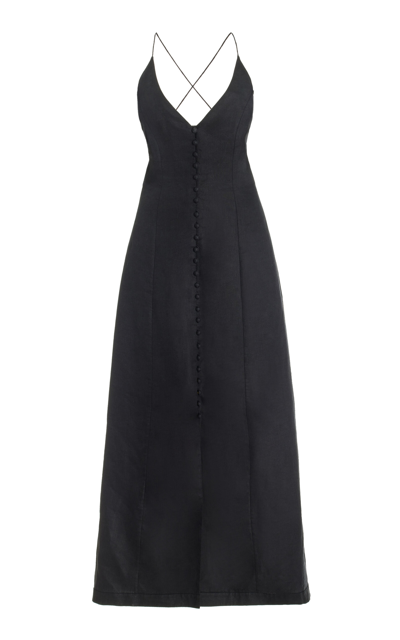 Zimmermann Halcyon Linen Midi Dress In Black