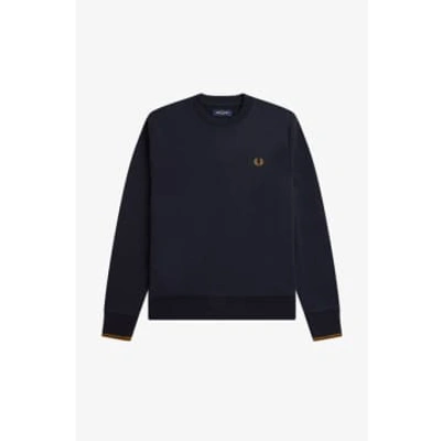 Fred Perry Navy Dark Caramel Crew Neck Sweatshirt In Blue