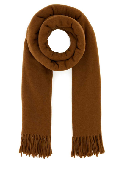 Apc A.p.c. Logo Embroidered Fringed Scarf In Brown