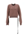 Rick Owens Drkshdw Drkshdw By Rick Owens Cropped Sweatshirt With Flared Sleeves In Mauve