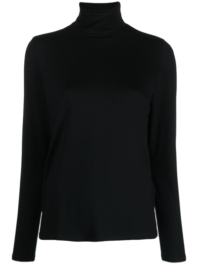 Majestic Stretch Jersey Turtleneck Top In Noir