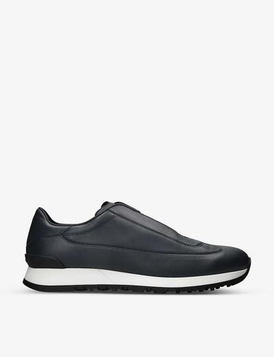 John Lobb Mens Navy Lift Leather Low-top Trainers
