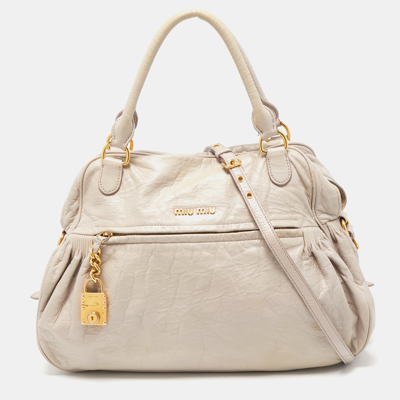 Pre-owned Miu Miu Grey Leather Lily Distressed Satchel