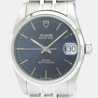 Pre-owned Tudor Blue Stainless Steel Prince Date 72000 Men's Wristwatch 32 Mm