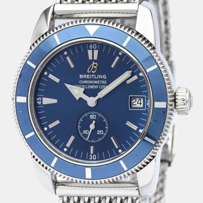 Pre-owned Breitling Blue Stainless Steel Superocean A37320 Men's Wristwatch 38 Mm