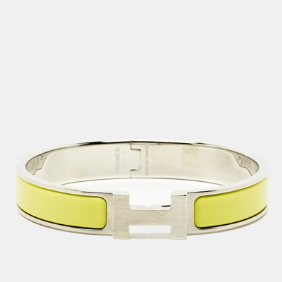 Pre-owned Hermes Hermès Clic H Yellow Enamel Palladium Plated Bracelet