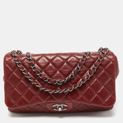 Pre-owned Chanel Red Quilted Leather Jumbo Classic Single Flap Bag