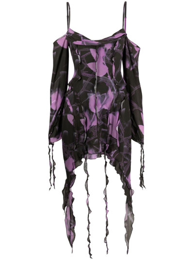 Misbhv Floral-print Chiffon Minidress In Black