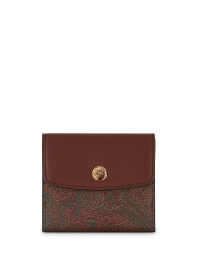 Etro Paisley-jacquard Leather Wallet In Brown