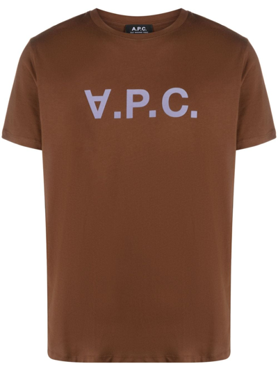 Apc Vpc Flocked-logo T-shirt In Brown
