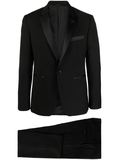 Reveres 1949 Satin-trim Single-breasted Suit In Black