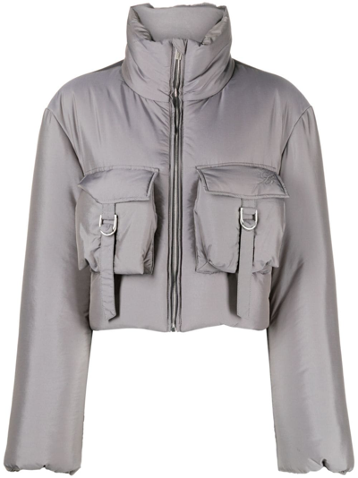 Blumarine Cropped Padded Jacket In Grey