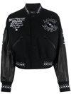 Amiri Logo Graphic Embroidered Crop Varsity Jacket In Black