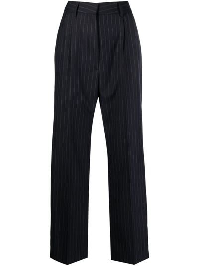 Blazé Milano High-waisted Pinstripe-pattern Wool Trousers In Navy