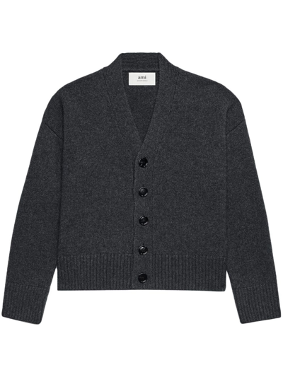 Ami Alexandre Mattiussi V-neck Elbow Patches Cardigan In Grey