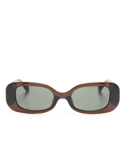 Linda Farrow Engraved-logo Arm Sunglasses In Brown