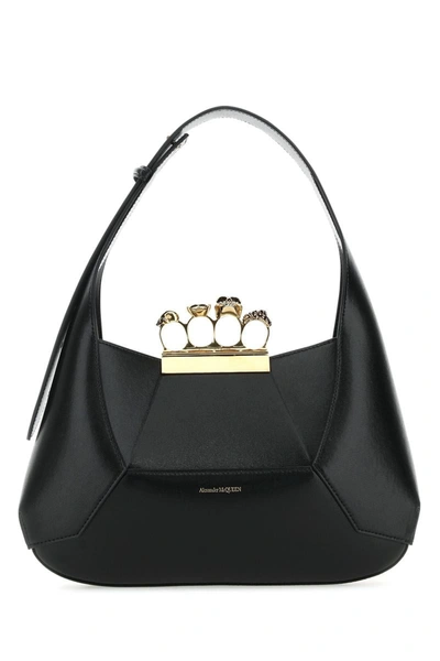 Alexander Mcqueen Four-ring Leather Tote Bag In Black