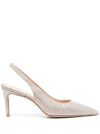 STUART WEITZMAN BEIGE SLINGBACK PUMPS WITH ALL-OVER GLITTERS IN FABRIC WOMAN