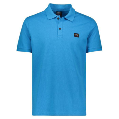 Paul & Shark Light Blue Organic Cotton Pique Mens Polo Shirt With Iconic Badge In Gnawed Blue