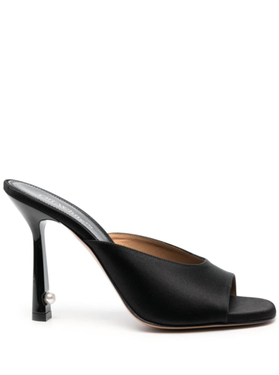 Off-white Satin Mules With Pearl Detail In Black