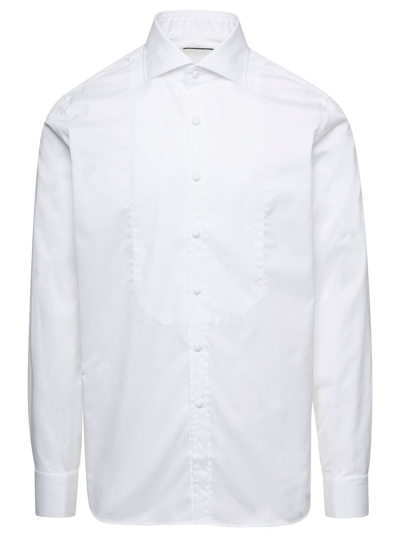 Tagliatore Tuxedo Cotton Shirt In Bianco