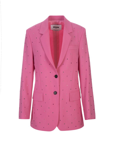 Msgm Crystal-embellished Single-breasted Blazer In Pink