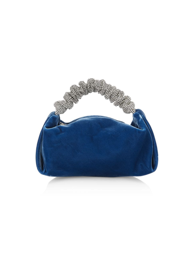 Alexander Wang Women's Mini Scrunchie Crystal-embellished Velvet Top-handle Bag In Blue