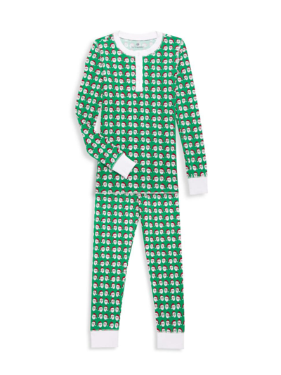 Ro's Garden Kid's Santa Claus Pajama Set In Forest Green