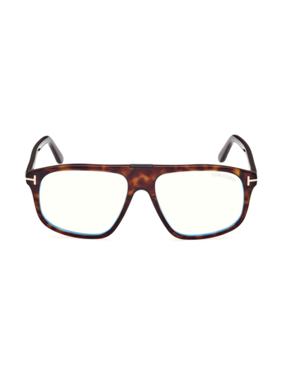 Tom Ford Men's 55mm Pilot Blue Block Glasses In Dark Havana Blue