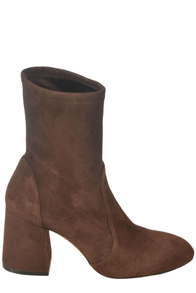 Stuart Weitzman Round Toe Ankle Boots In Brown